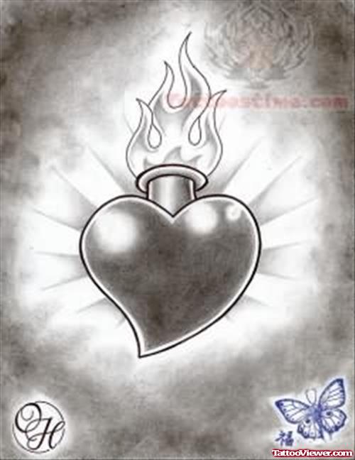 Flaming Sacred Heart Tattoo