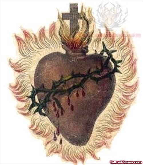 Flaming Sacred Heart Tattoo Pattern