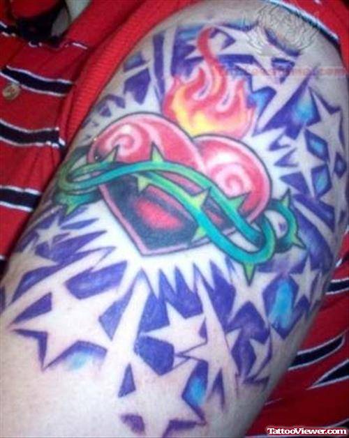 Sacred Heart and Stars Tattoo