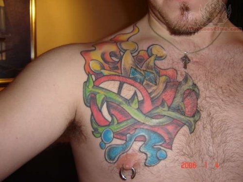 Sacred Heart Chest Piece Tattoo