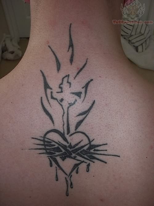 Sacred Heart Tattoos On Back Neck