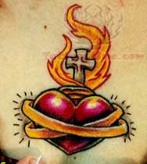 Cross Burning And Sacred Heart Tattoo