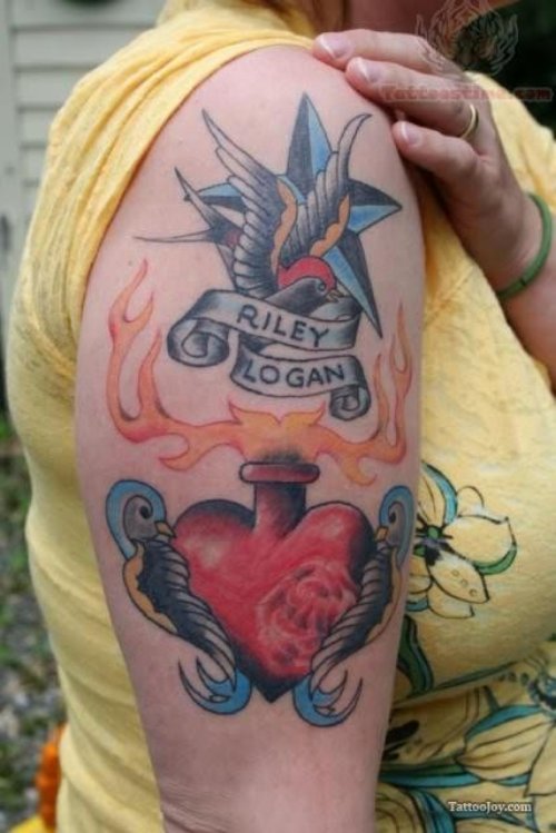 Old School Sacred Heart Tattoo