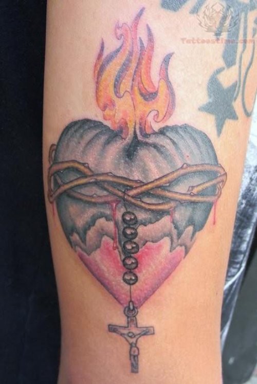 Sacred Heart Rosary Tattoo