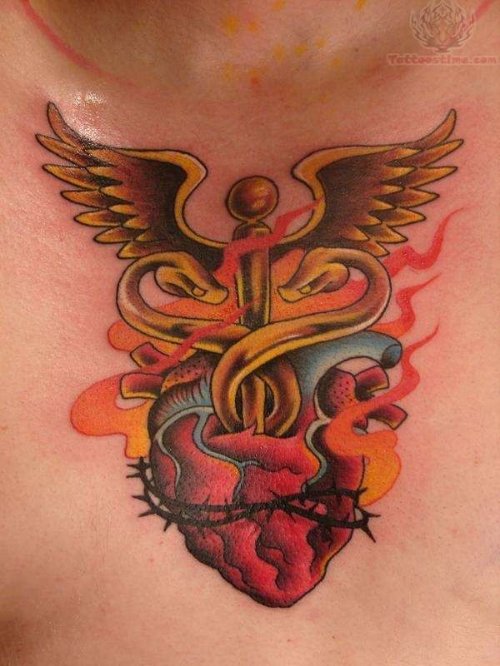 Cross Wing And Sacred Heart Tattoo