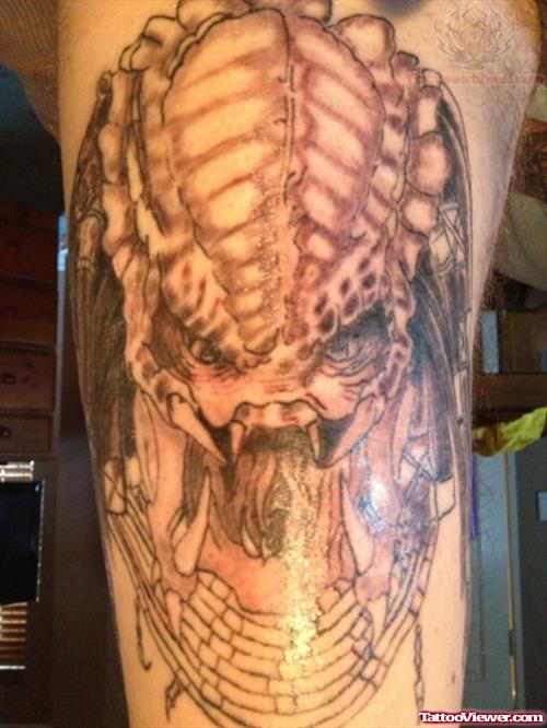 Predator Scary Tattoo On Half Sleeve