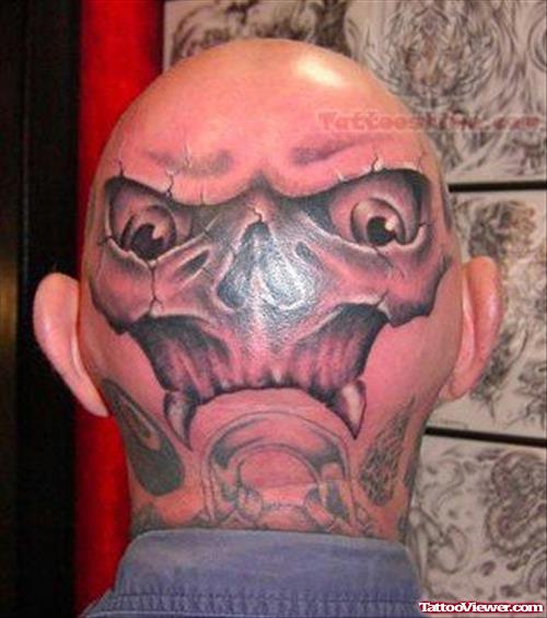 Crazy Scary Tattoo On Back Head