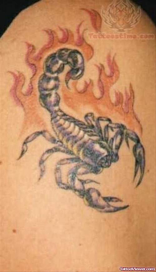 Flaming Scorpio Tattoo On Shoulder