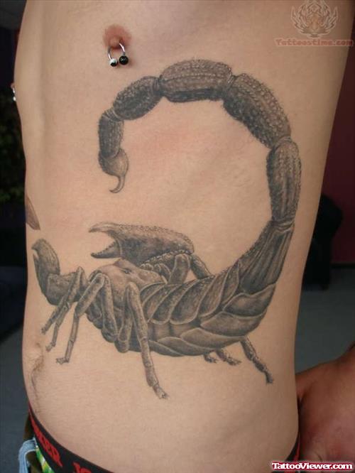 Large Scorpion Tattoo On Ribs