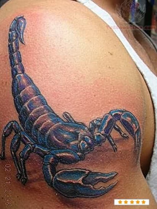 Blue Scorpion Tattoo On Shoulder