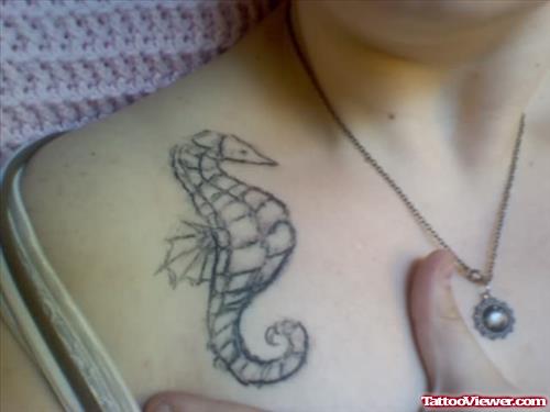 Seahorse Tattoo On Left Shoulder
