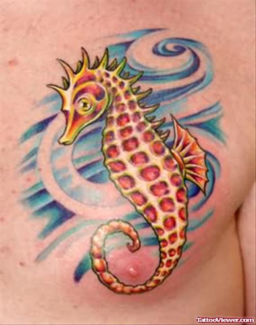 Tattoo Red and Green Seahorse Water