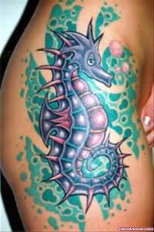 Tattoo Purple Seahorse Bubbles