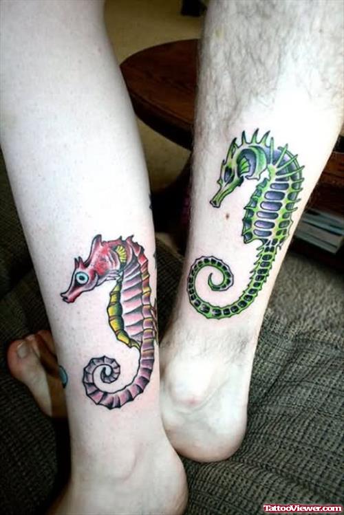 Green And Red Sea Horse Tattoo
