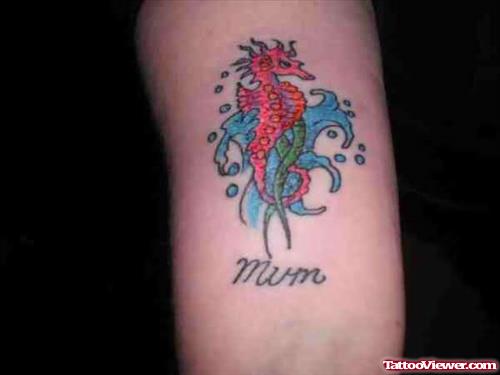 Amazing Sea Horse Coloured Tattoo