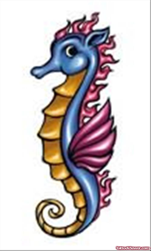 Simple Coloured Design For Sea Horse Tattoo