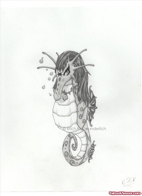 Seahorse Tattoo Design Sketch