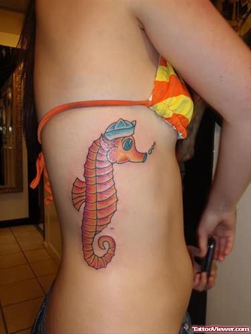 Seahorse Tattoo On Side Ribs