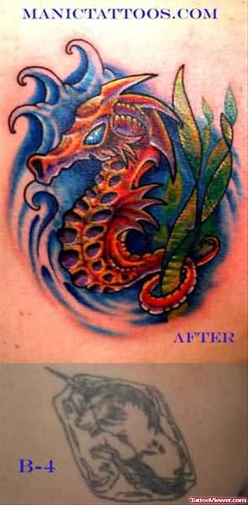 Sea Horse Coloured Tattoo
