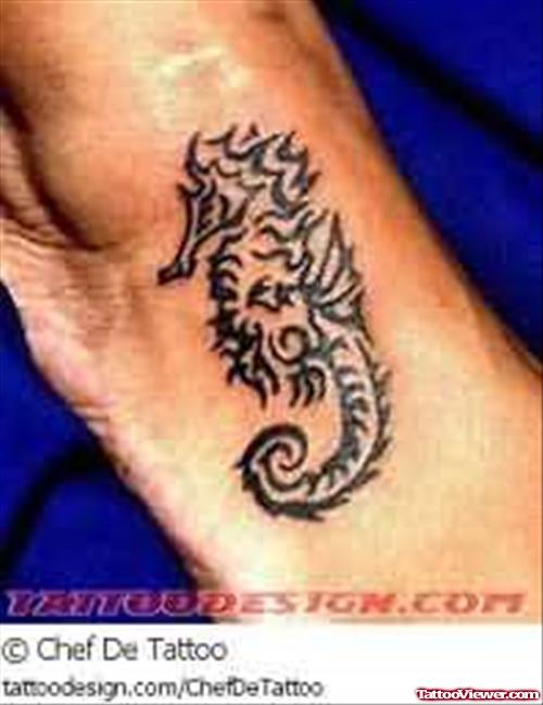 Latest Seahorse Tattoo Design On Foot
