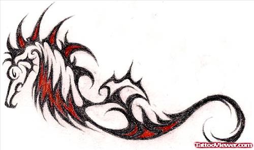 Seahorse Red Tattoo Design