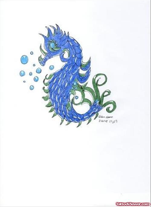 Bubbles And Seahorse Tattoo Design