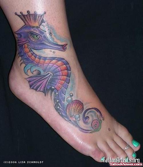 Seahorse Tattoo On Ankle And Foot