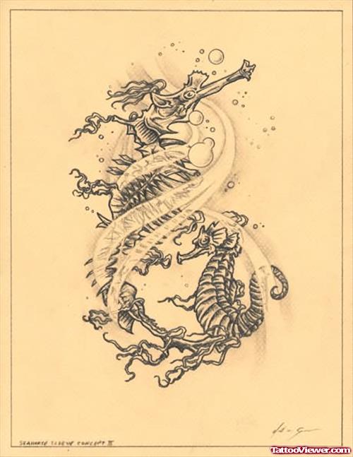Original Seahorse Tattoo Sketch