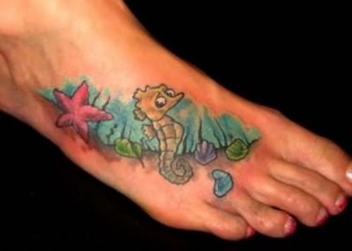 Sea Horse Lovely Tattoo On foot