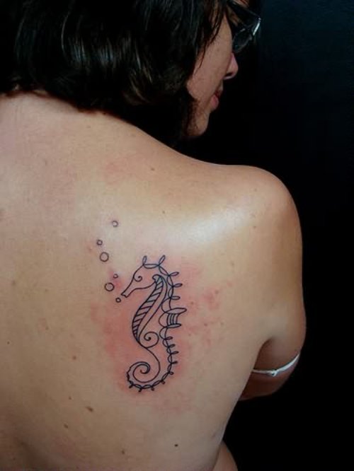 Seahorse Tattoo On Back Shoulder
