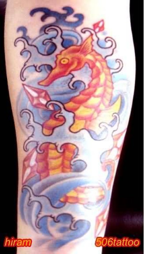 Seahorse In Sea Tattoo