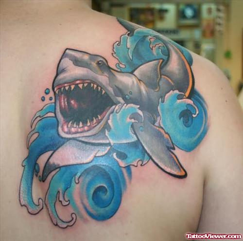 Lucky Shark Tattoo On  Back