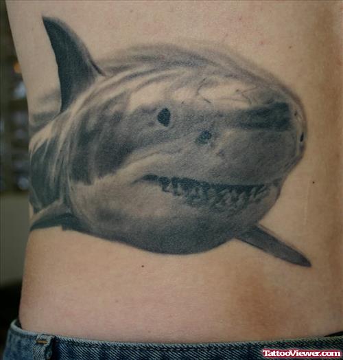 Shark Grey Tattoo On Side Rib