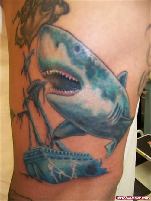 Ship and Shark Tattoo