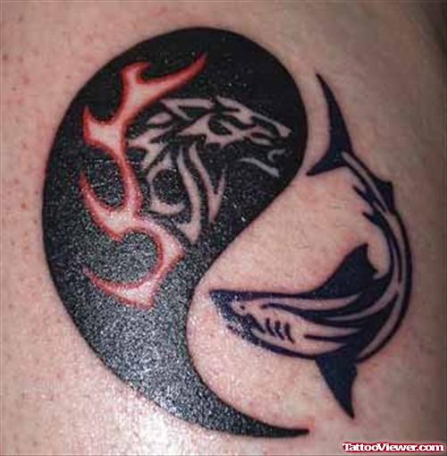 Tribal Black And Red Shark Tattoo