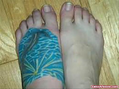 Sea And Shark Tattoo On Foot