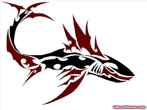 Coloured Tribal Shark Tattoo Design