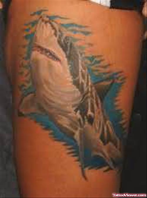 Blue Water And Shark Tattoo