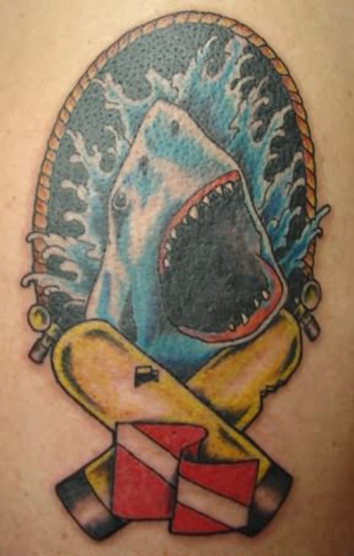 Shark Diver Small Tattoo
