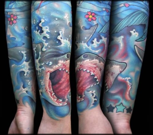 Sleeve Shark Tattoo On Arm