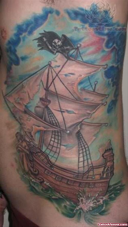 Wonderful Color Ship Tattoo