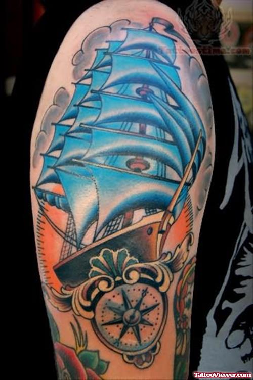 Blue Ship Tattoo