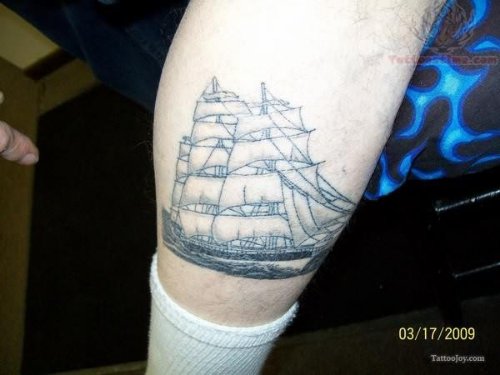 Clipper Ship Tattoo On Leg
