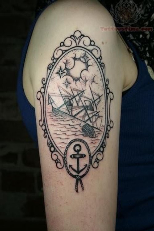 Ship Tattoo On Biceps