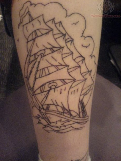 Outline Ship Tattoo