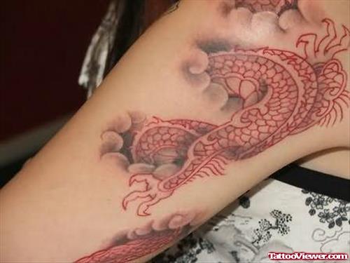 Red Snake Tattoo On Shoulder