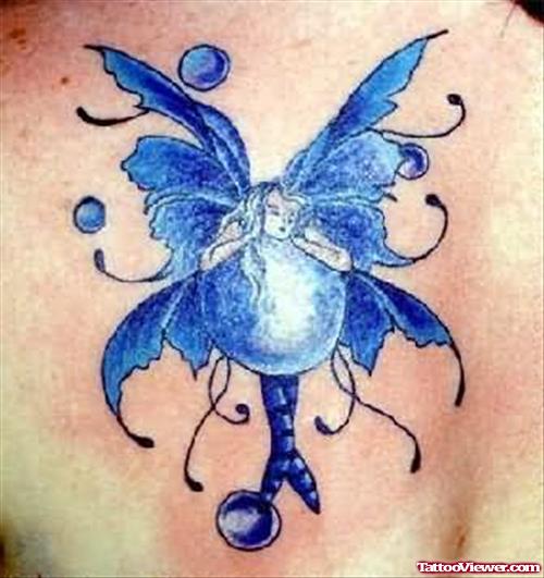 Blue Fantasy Tattoo On Shoulder