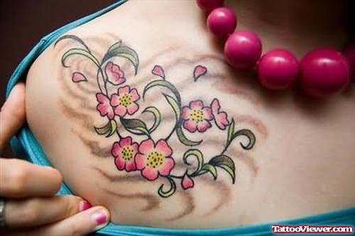 Amazing Flowers Tattoo On Shoulder