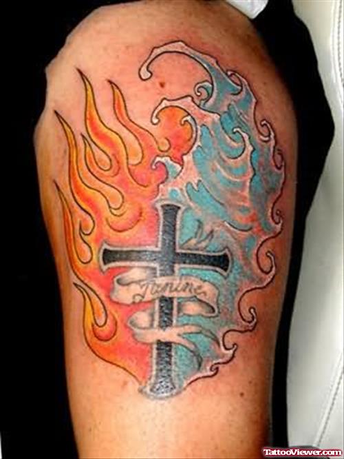 Genial Religious Tattoo On Shoulder