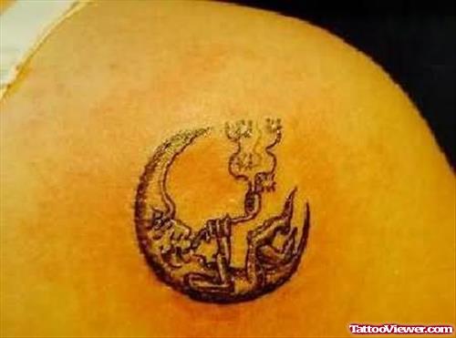 Moon & Tree Tattoo On Shoulder